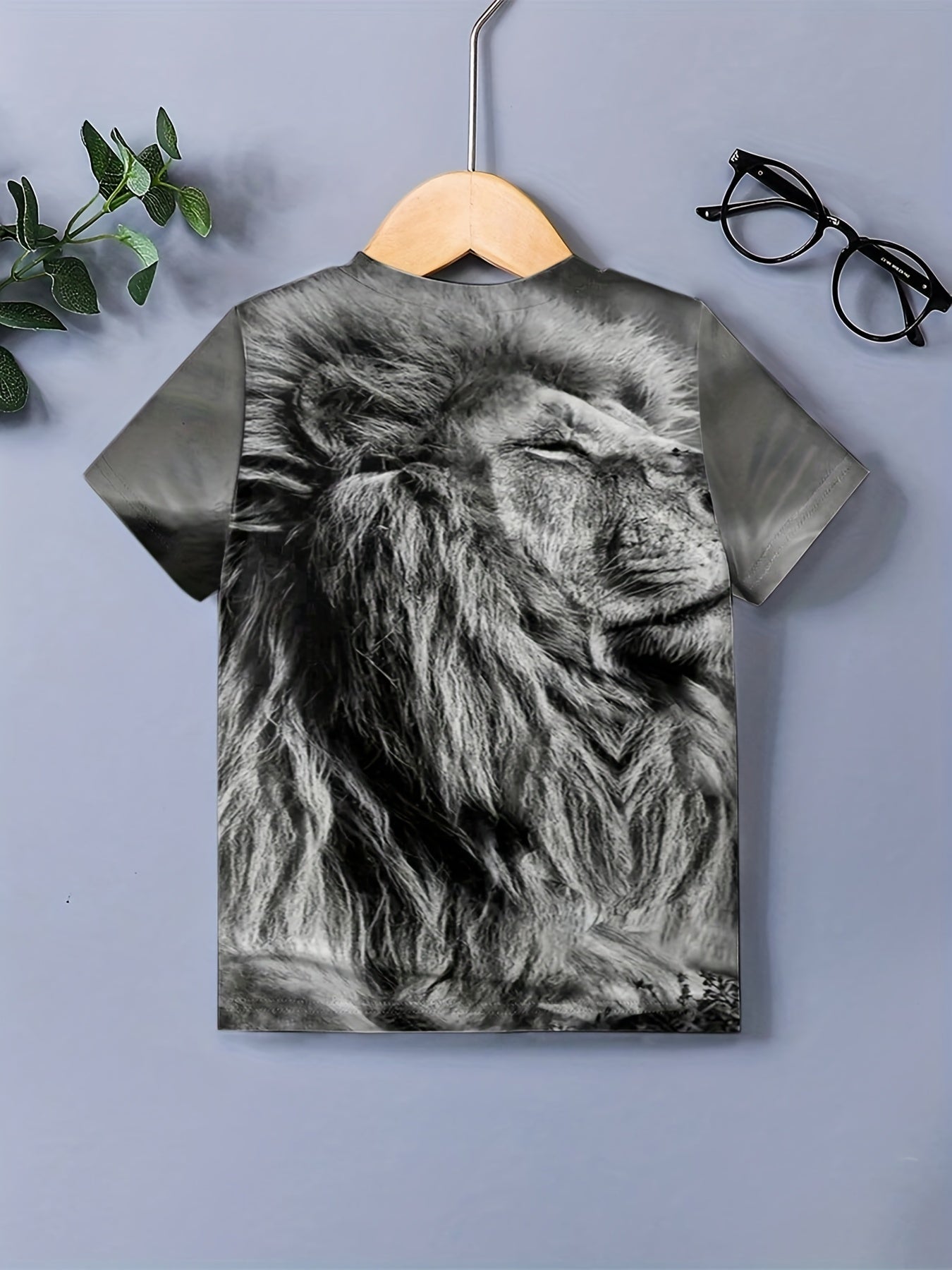 Boy's Lion Graphic T-shirt Casual Tee for Summer Outdoor