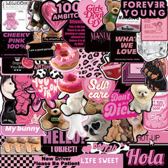 55Pcs Pink & Cartoon Graffiti Stickers, Waterproof & Fun for Kids