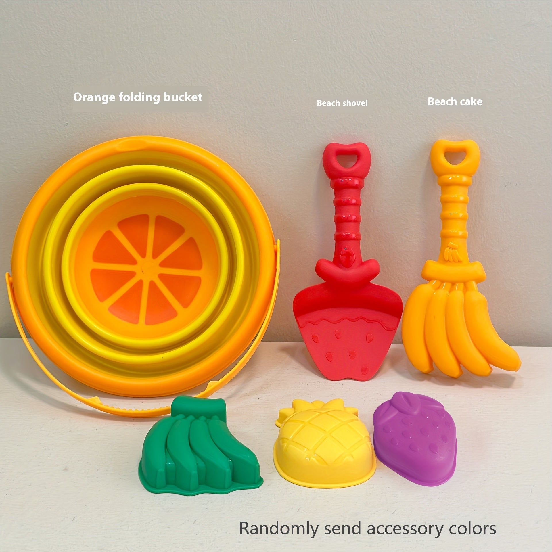 Foldable Bucket Beach Bucket Toy Set Sand Tools & Fruit Molds for Beach Play