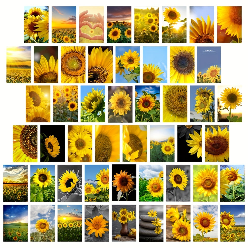50pcs Sunflower Postcards for Sunflower Enthusiasts, Wall Art Decoration