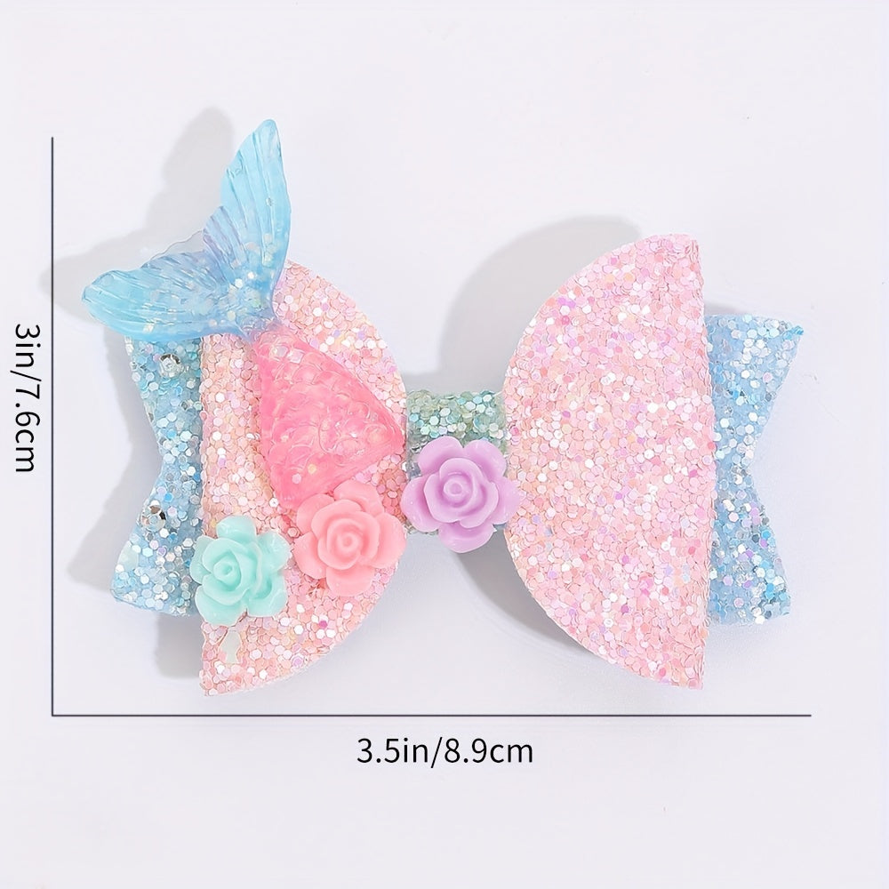 Baby Girls Mermaid Bow Hair Clip Glitter Flower Barrettes Hair Accessories