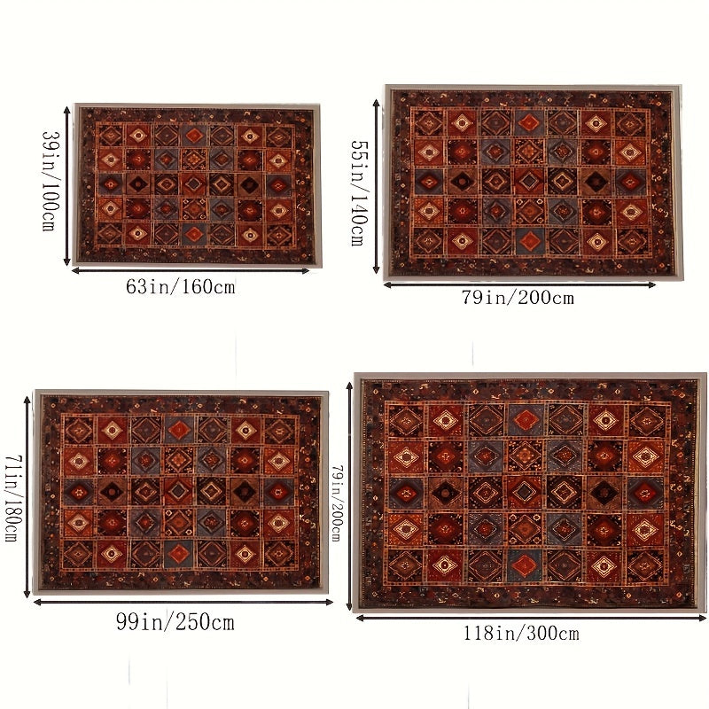 Bohemian Dark Red Pattern Large Area Carpet Non Slip Backing