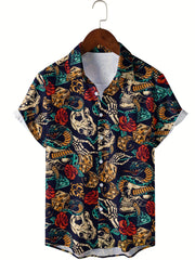 Men's Rose & Skull Print Hawaiian Shirt