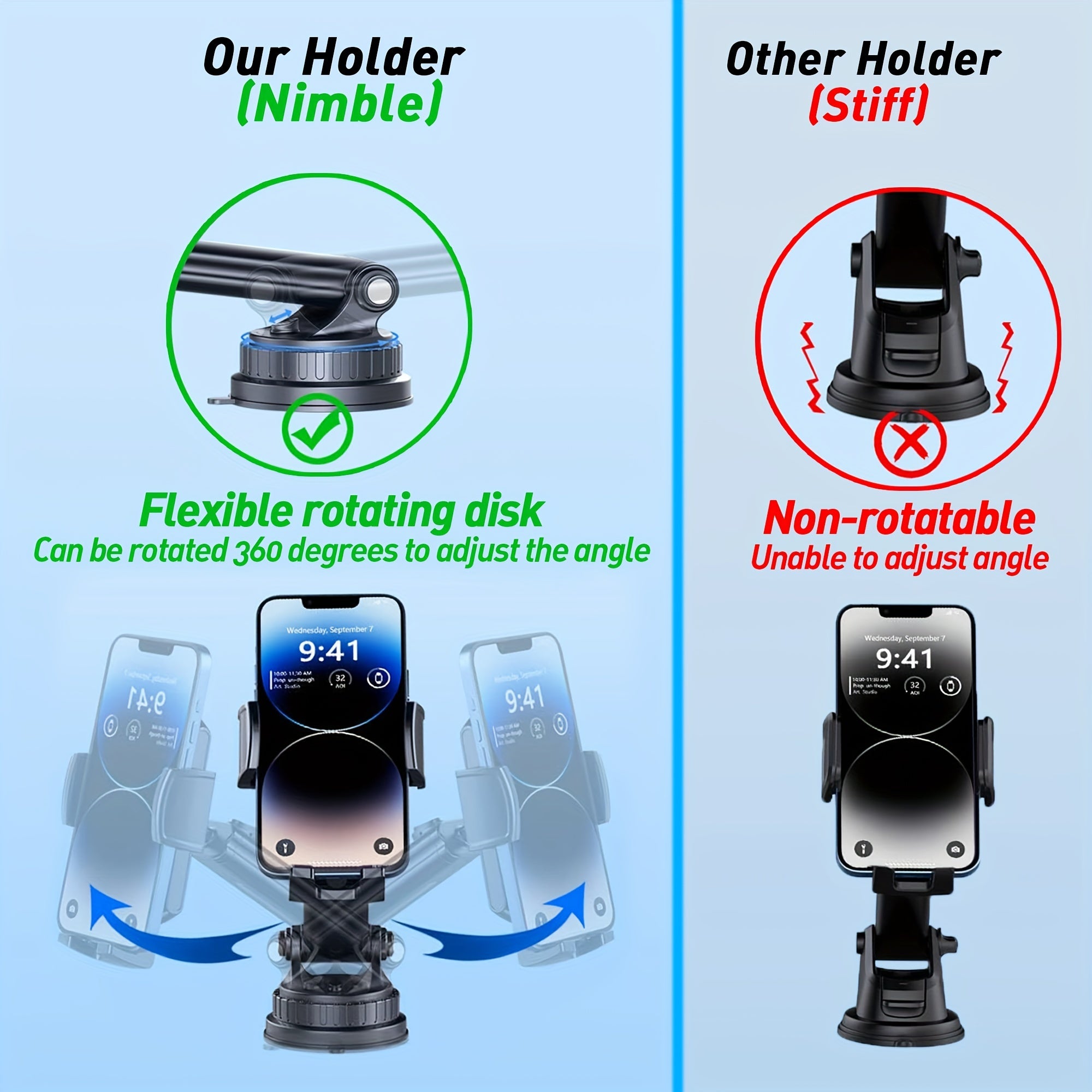 Adjustable Car Phone Mount 360 Rotation Universal Dashboard Holder