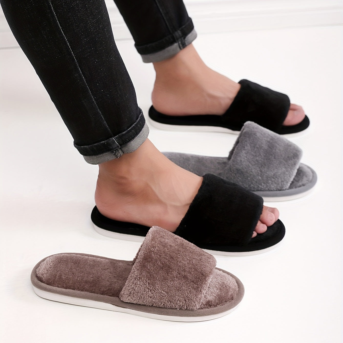 Men's Open Toe House Slippers Anti-Skid Winter Shoes