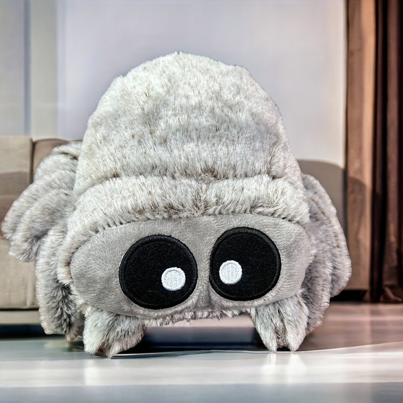 Gray Spider Plush Toy Soft Polyester Cartoon Doll Fluffy Eyes Legs Perfect Gift