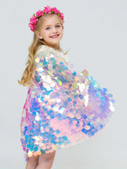 Girls Mermaid Princess Cape Cloak Glitter Party Prop Kids Halloween Fancy Dress