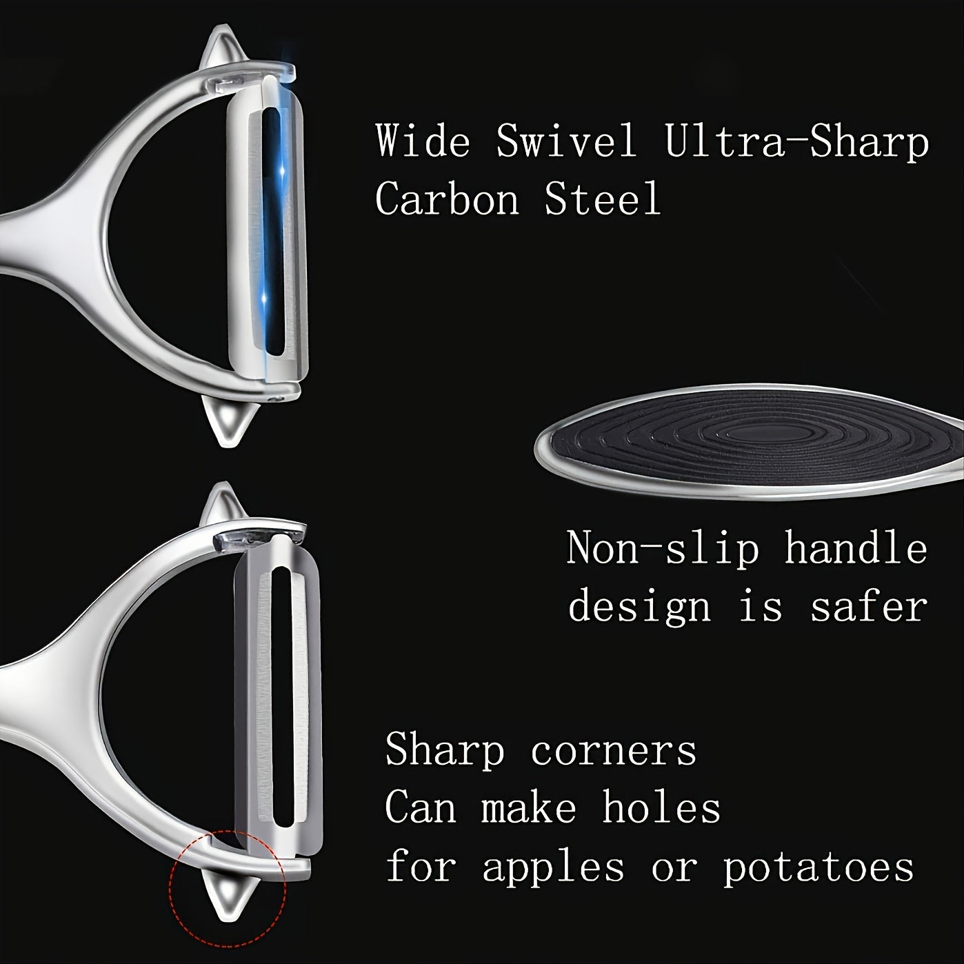 2pcs Stainless Steel Fruit and Vegetable Peelers with Non Slip Handle