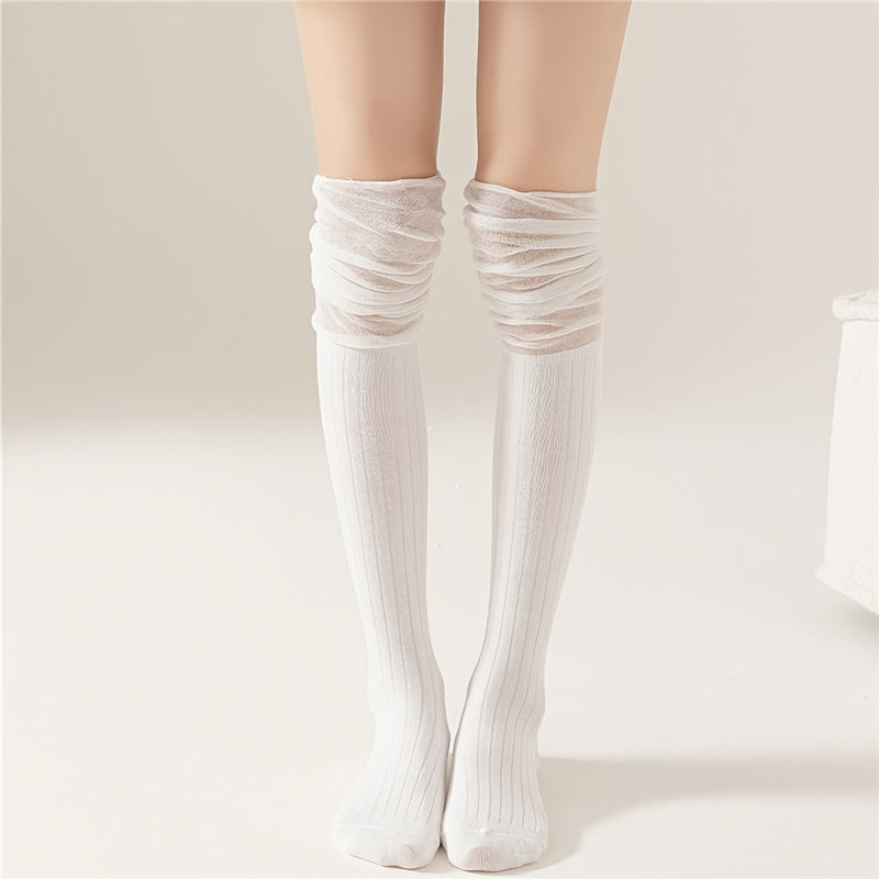 5 Pairs Mesh Stitching Over The Knee Socks Women's Stockings