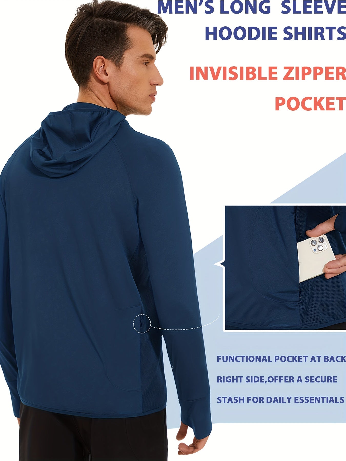 Men's Long Sleeved Hooded Sport Shirt Sunscreen Quick Drying Athletic Suit