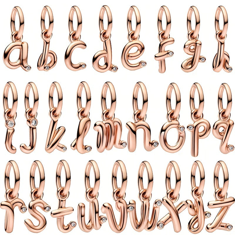 Artistic Letter Pendant Rose Golden Zircon Charm for Bracelet Necklace