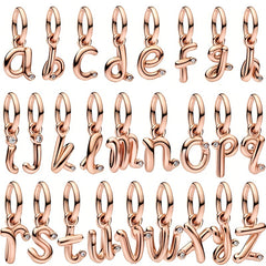 Artistic Letter Pendant Rose Golden Zircon Charm for Bracelet Necklace