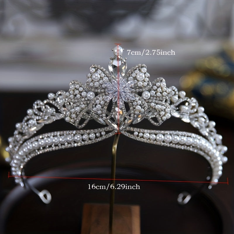 Faux Pearl Rhinestone Crown Tiara Princess Bridal Wedding Hair Accessory