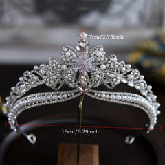 Faux Pearl Rhinestone Crown Tiara Princess Bridal Wedding Hair Accessory