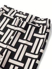 Girls Ribbed Geometric Flare Leg Pants Elastic Waist Casual