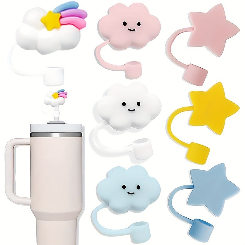 7pcs Cartoon Straw Tip Covers Reusable Silicone Straw Stoppers Cup Accessories