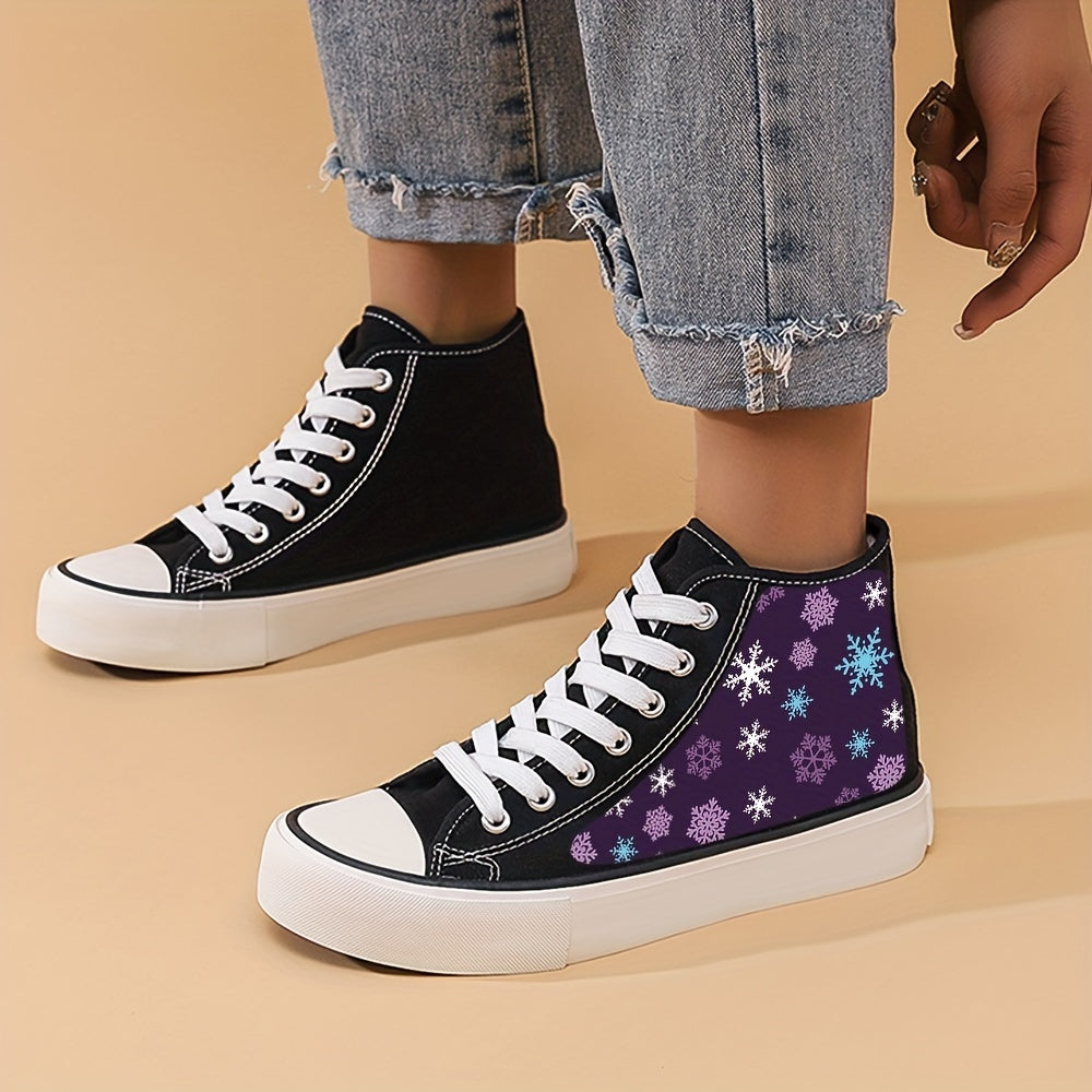Christmas Snowflake Print High Top Canvas Sneakers