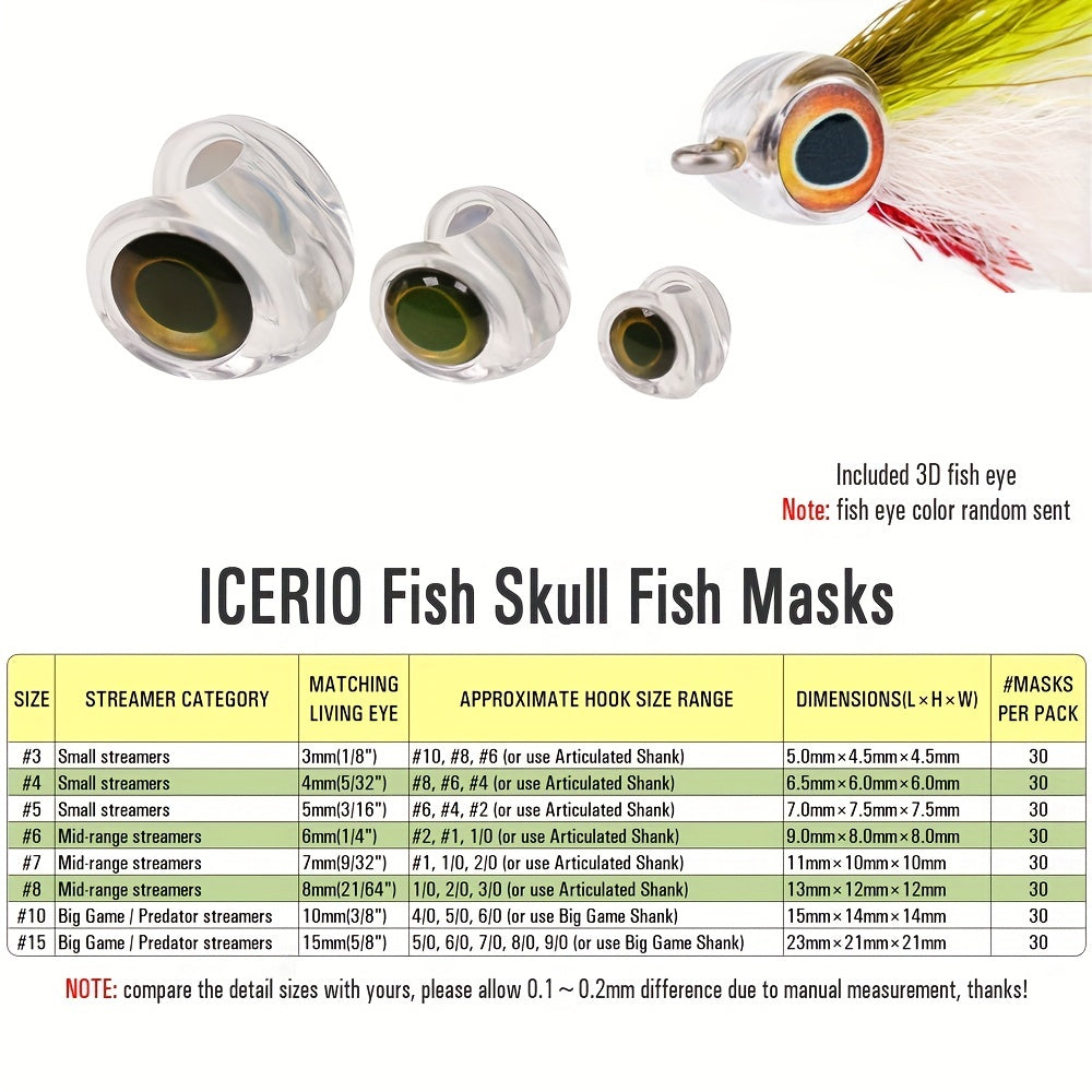 30pcs Clear Fish Mask Streamer & 3D Fish Eyes For Saltwater Fishing