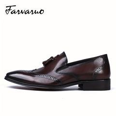 Men's Pointed Toe Brogue Tassel Dress Shoes Slip On Casual Smart Shoes