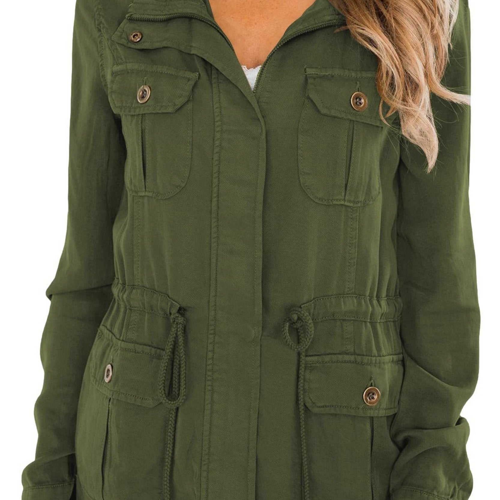 Casual Pockets Jacket Lapel Long Sleeve Loose Waist Drawstring Outerwear