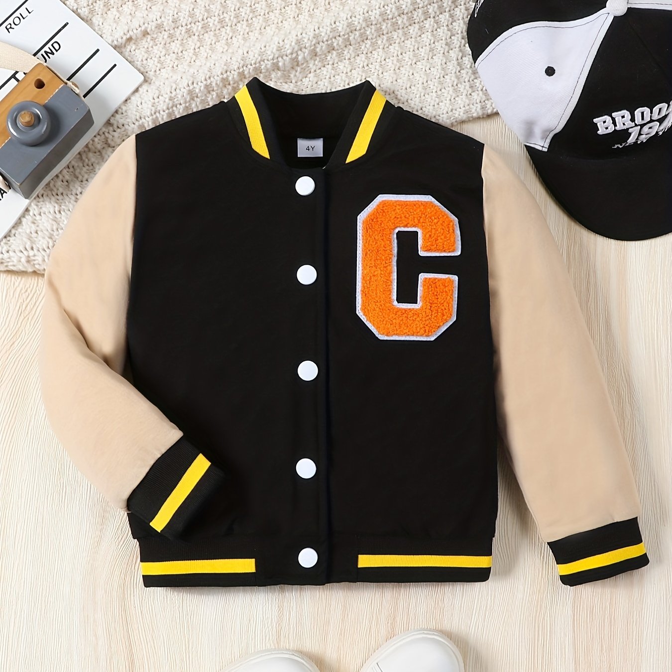 Toddler Boys Varsity Jacket Letter Patched Band Collar Uniform