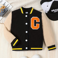 Toddler Boys Varsity Jacket Letter Patched Band Collar Uniform