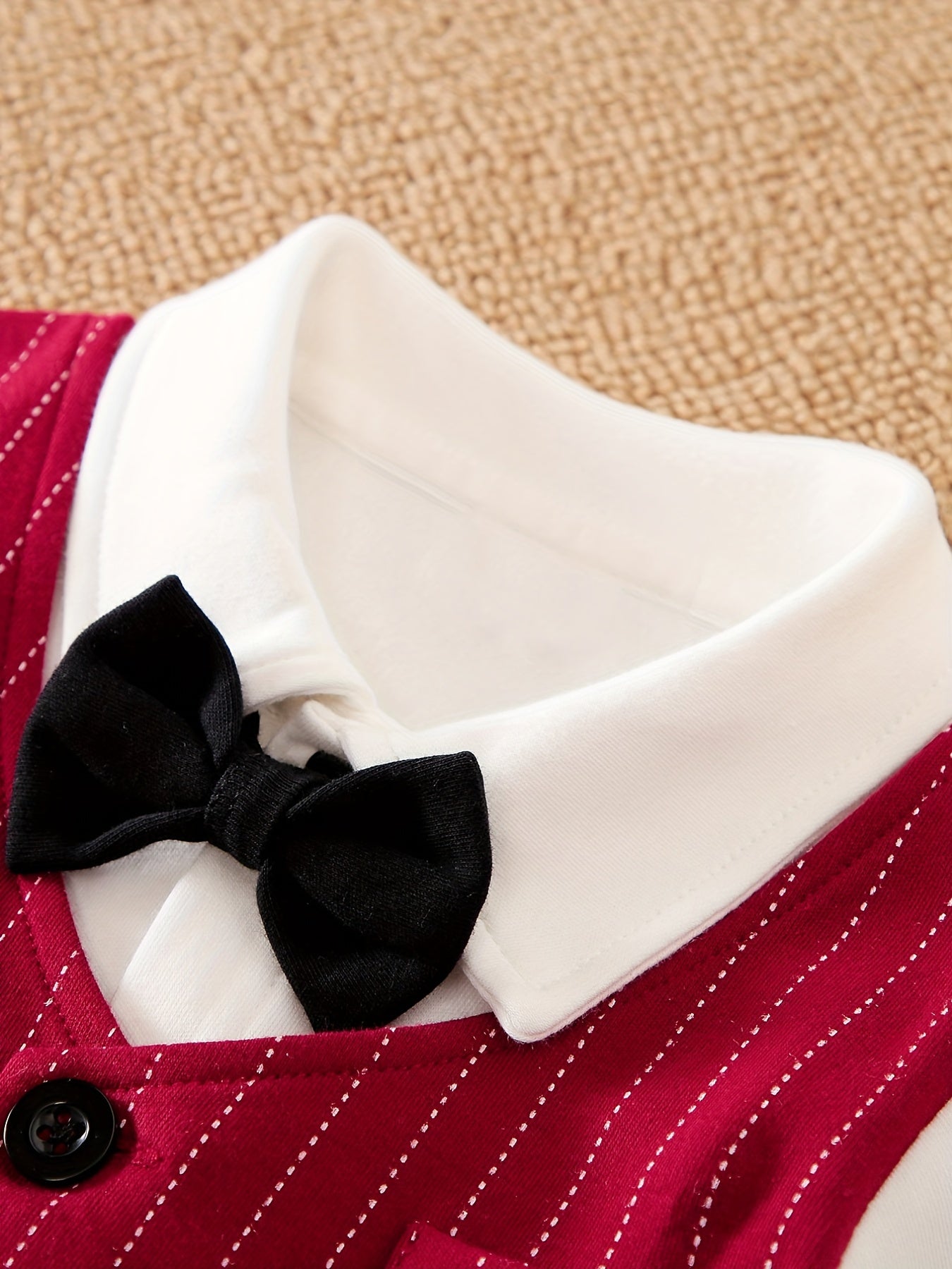 Striped Bow Tie Long Sleeve Baby Bodysuit