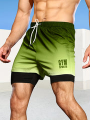 Bull GYM Pattern Print Ombre Shorts Men's Sports Drawstring Waist