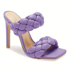 Square Toe High Heels Double Band Stiletto Sandals