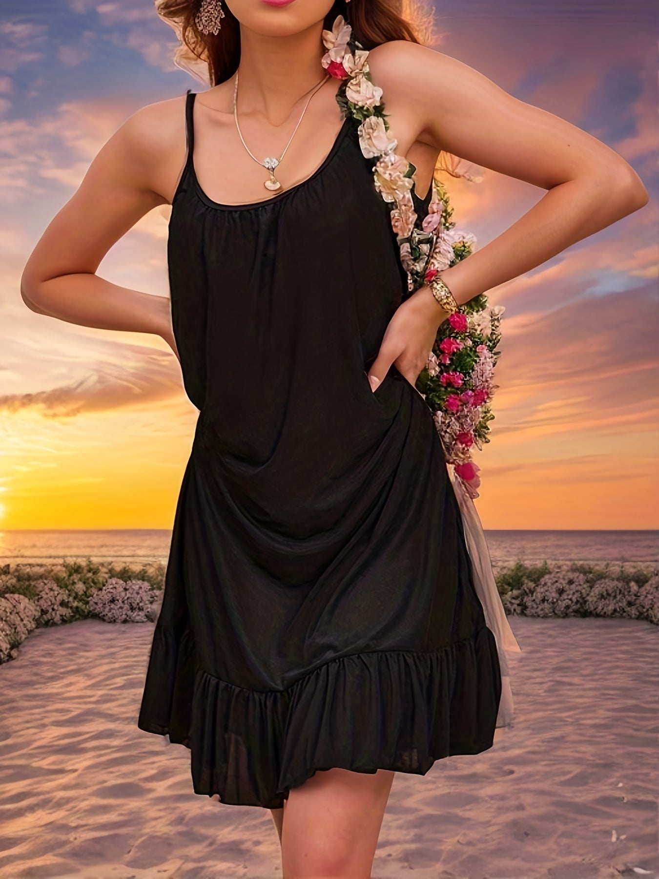Ruffle String Swimsuit Dress Cover Up