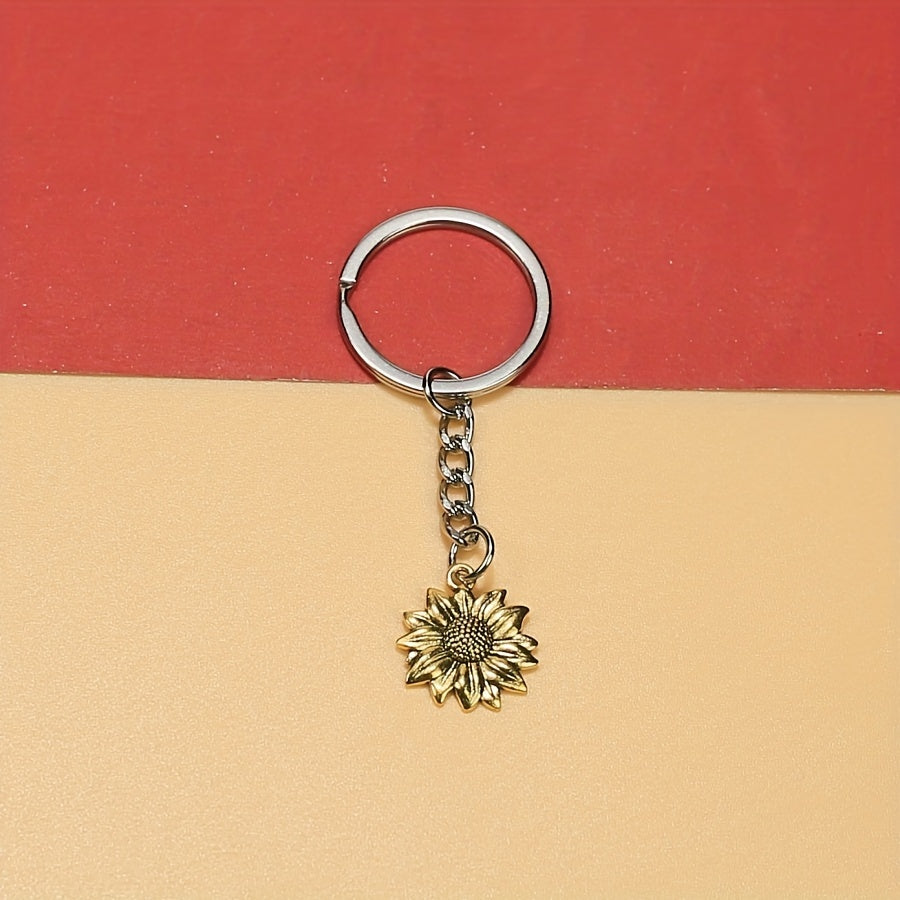 Sunflower Flower Alloy Key Chain Retro Keychain Keyring Pendant
