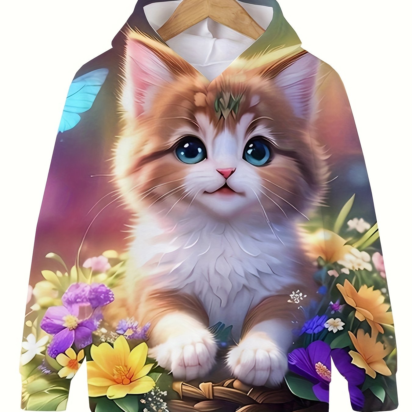 3D Kitty Flower Garden Hooded Sweatshirt For Girls