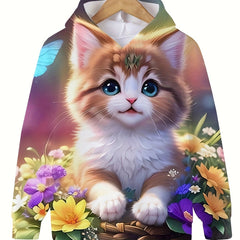 3D Kitty Flower Garden Hooded Sweatshirt For Girls