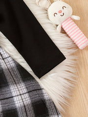Baby Girls Cat Face Top & Plaid Skirt Set