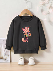 Cartoon Animal Print Girls Casual Pullover Sweatshirt Long Sleeve