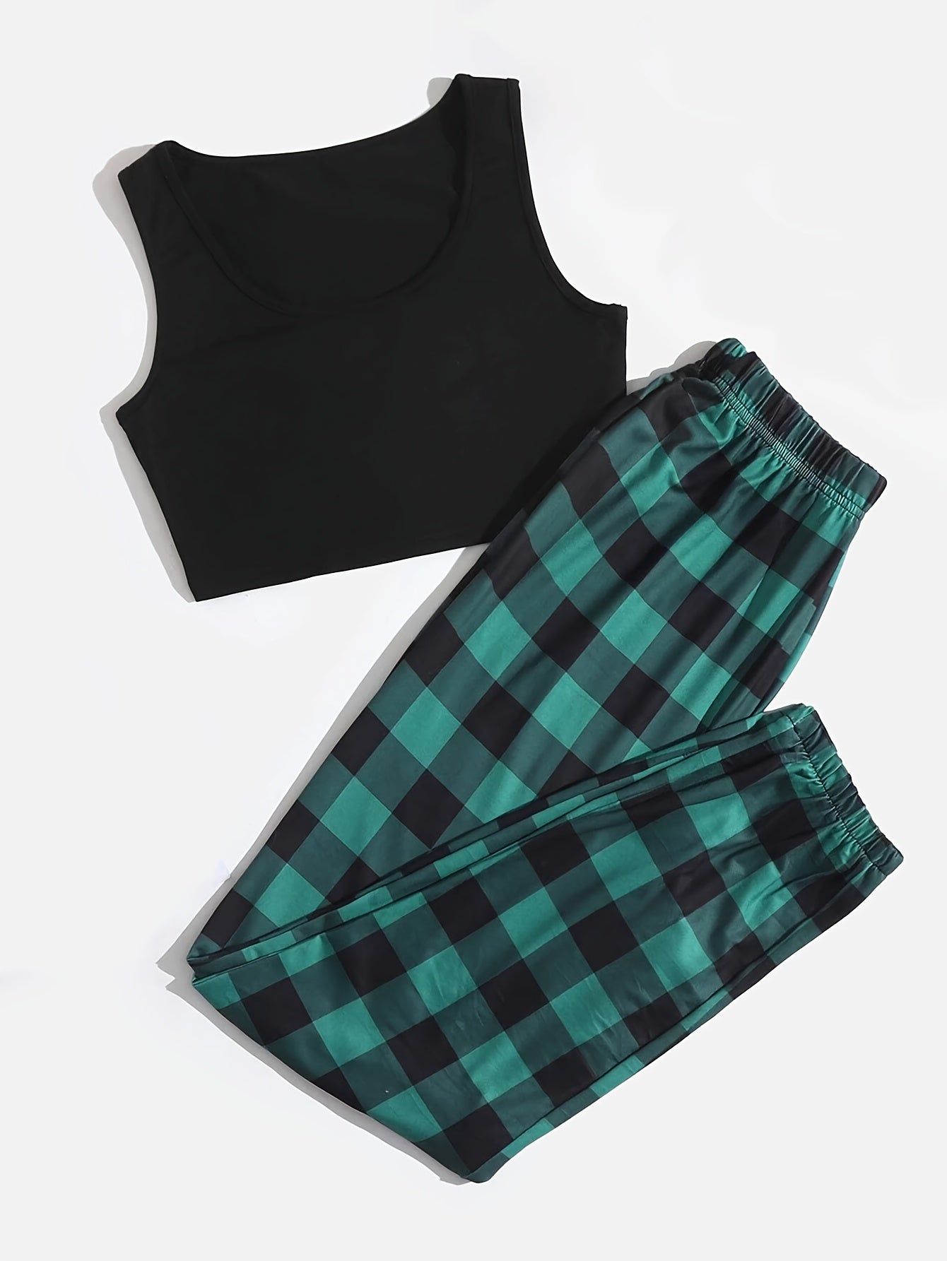 Plaid Print Pajama Set Sleeveless Top & Pants