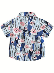 Cactus Flower Graphic Print Boys Creative Top Short Sleeve Lapel Shirt