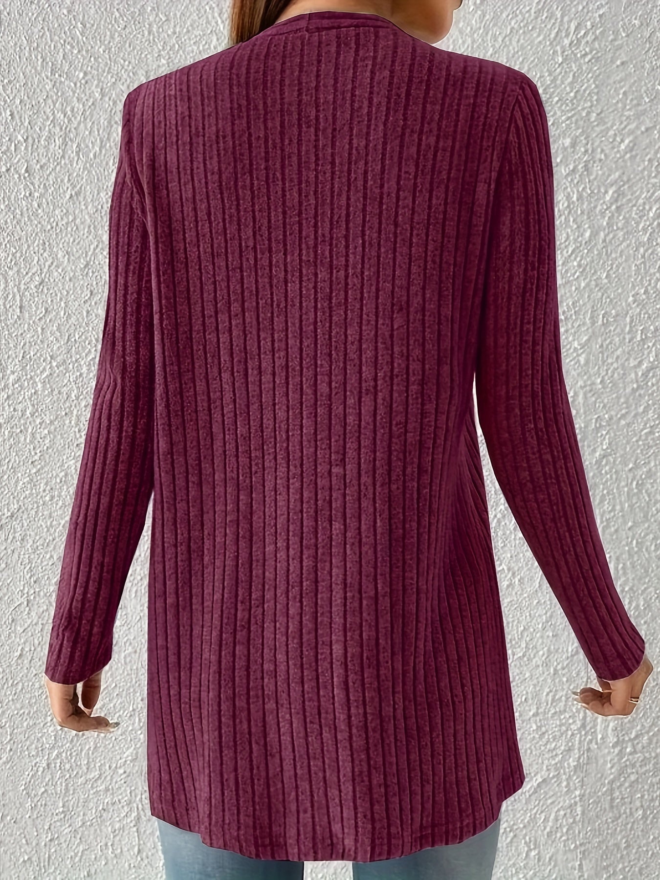 Women's Ribbed Long Sleeve Cardigan With Pockets