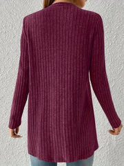Women's Ribbed Long Sleeve Cardigan With Pockets