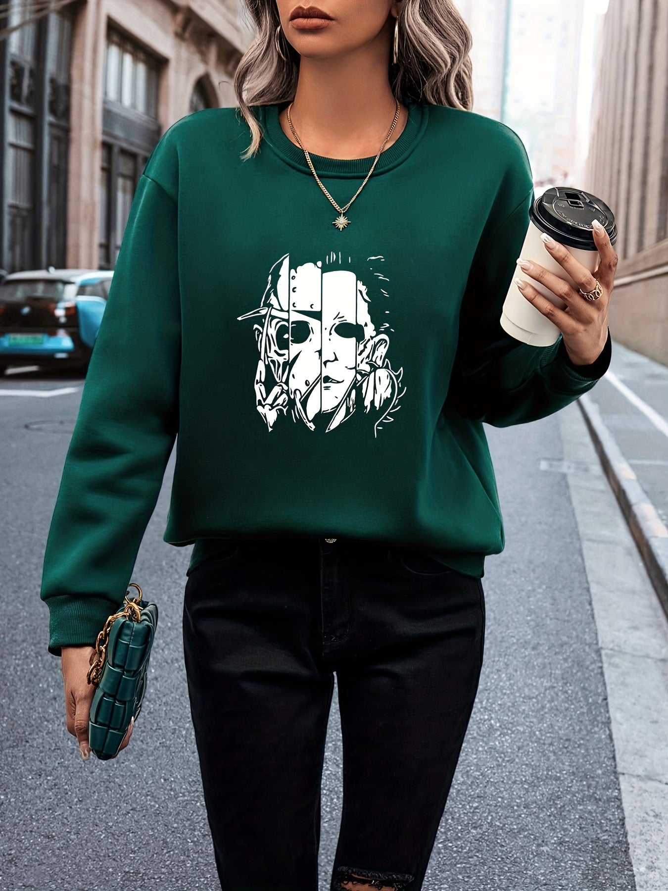 Graphic Print Crew Neck Sweatshirt for Women