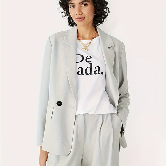 Basic Blazer Women's Plus Solid Button Decor Workwear Blazer