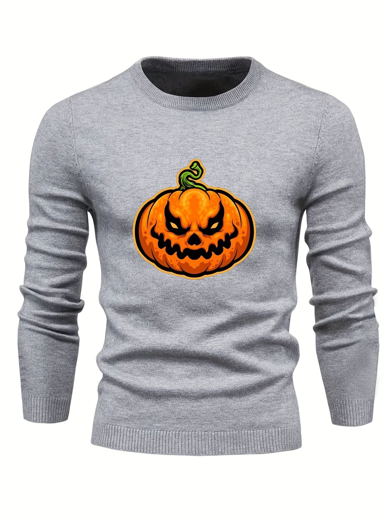 Cartoon Pumpkin Jack O Lantern Slim Warm Sweater Men's Casual Retro Style