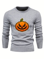 Cartoon Pumpkin Jack O Lantern Slim Warm Sweater Men's Casual Retro Style