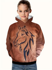 3D Western Style Horse Print Hoodie Pullover Tops for Kids