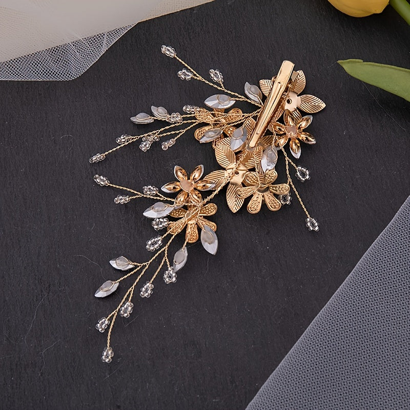 Crystal Alloy Golden Leaf Hair Clip Bridal Wedding Accessories