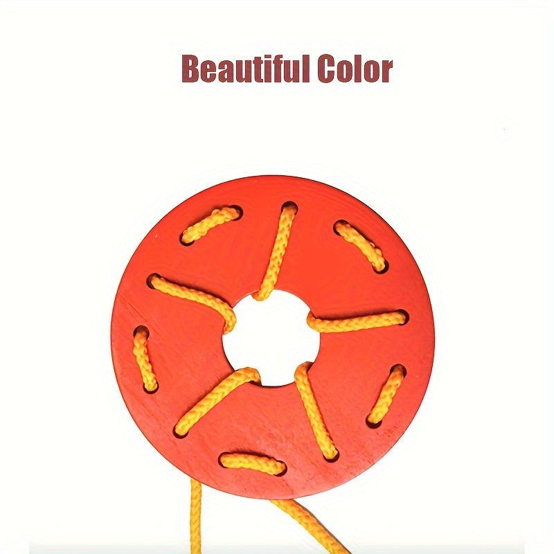 Educational Wooden Threading Toy Set Geometric Shape Colorful Lacing Boards