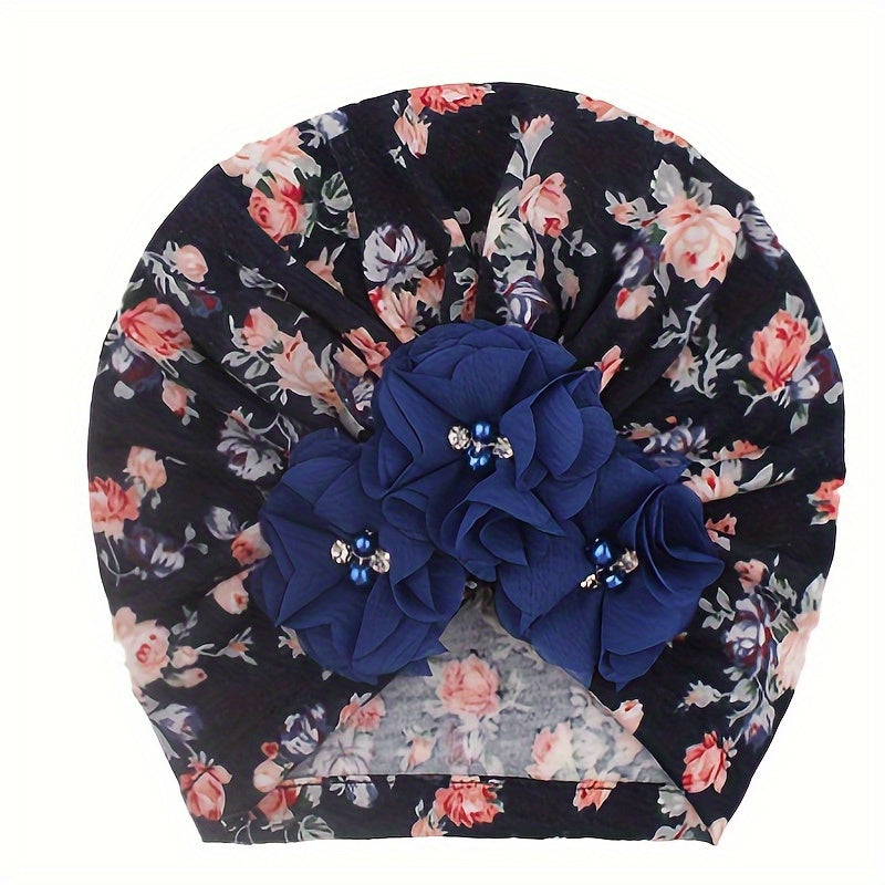 Baby's Flower Print Four Beads Turban