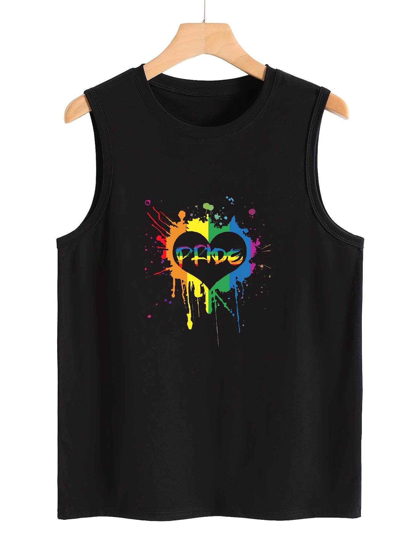 Heart Print Sleeveless Sports Vest Round Neck Stretchy Casual Tops for Women