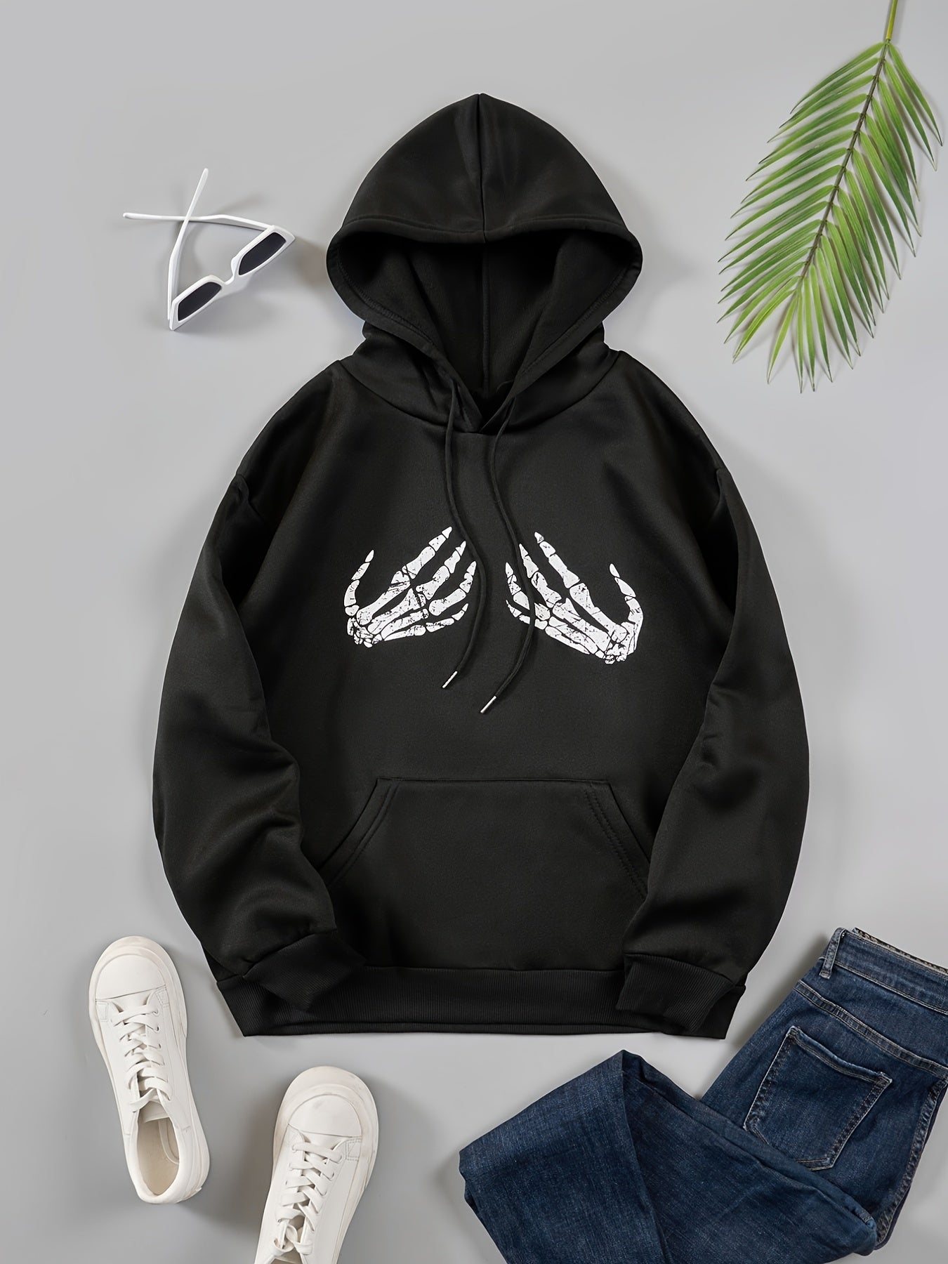 Skeleton Hand Print Hooded Sweatshirt