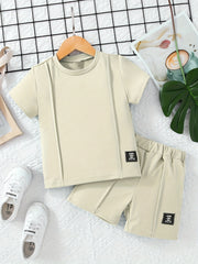 Boy's 2pcs Solid T shirt & Shorts Set Casual Outfits For Summer